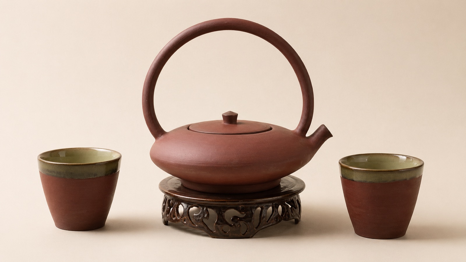 « Song » tea set, Xing clay, copper-oxide glazed interior