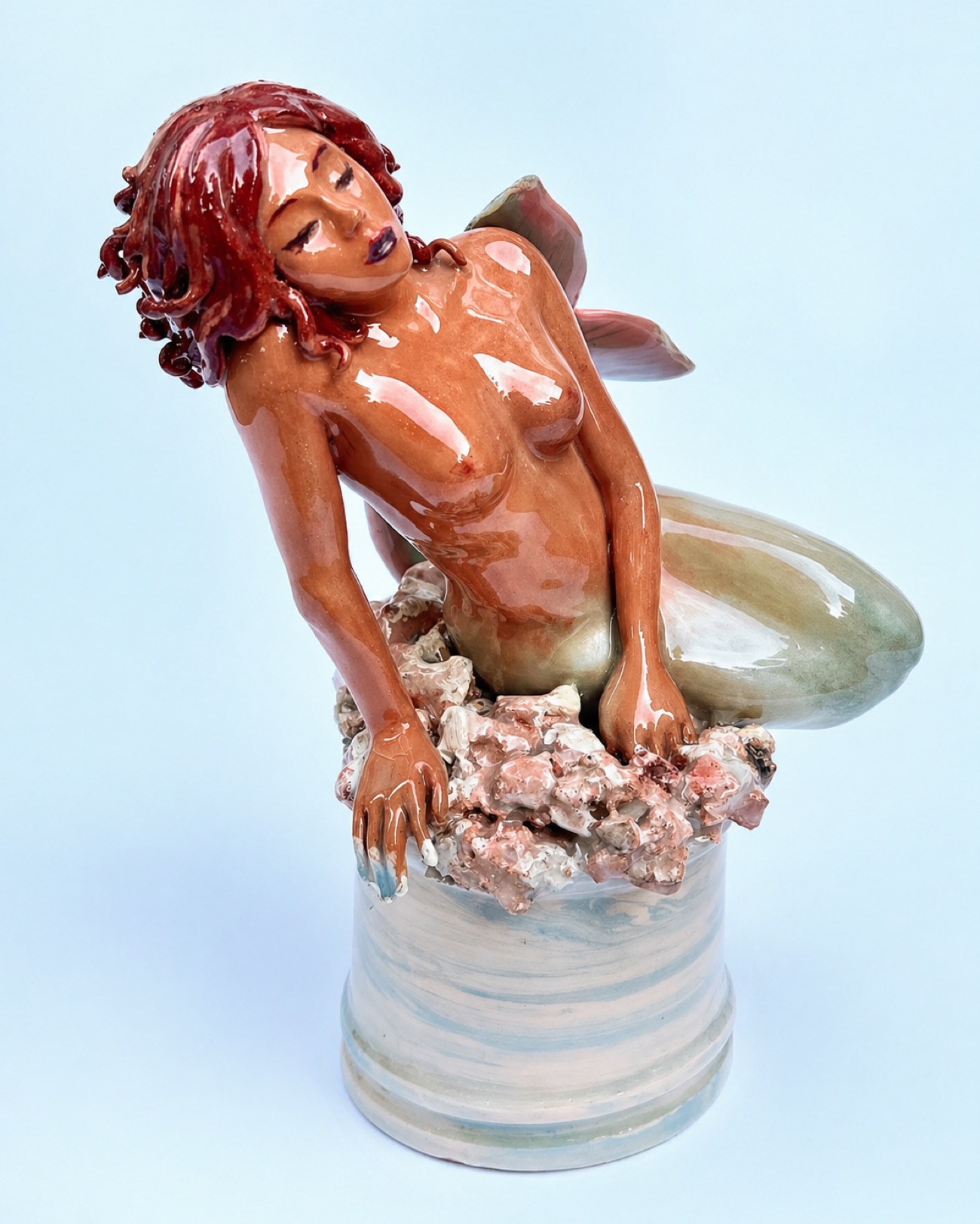 Mermaid with a shell, glossy polychrome glazes